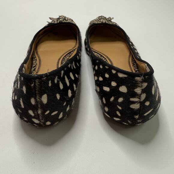 Pilcro Flats Shoes Size 6 Black Fawn Print Calf Hair Pointed Toe Deer Leopard - Picture 3 of 13
